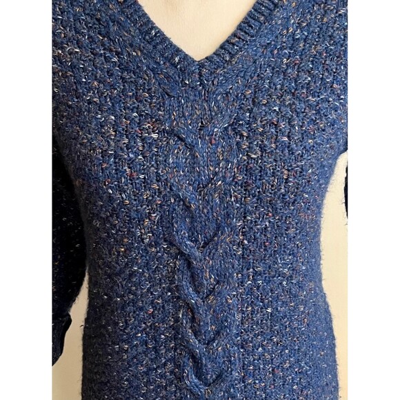 Anrienne Vittadini Blue Speckled V Neck Sweater SZ Small - Picture 3 of 11